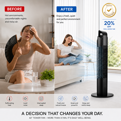 AIRVEK 42” Oscillating Tower Fan 3 Speed Portable Fan Tower With Remote Control Quiet Operating Floor Fan for Bedroom with 7.5 Hr Auto Off Timer Modern Design Room Cooling Fan For Home & Office